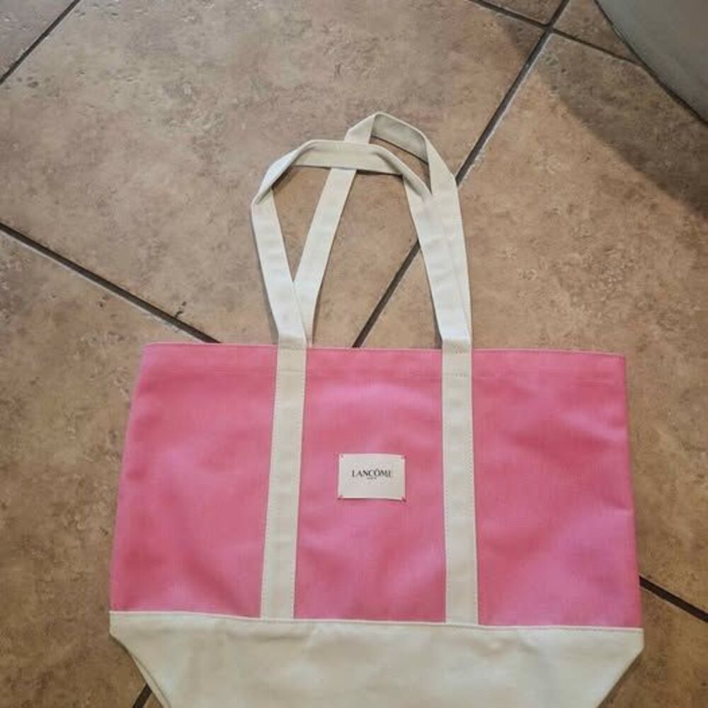 Lancôme Pink and White Canvas Tote Bag